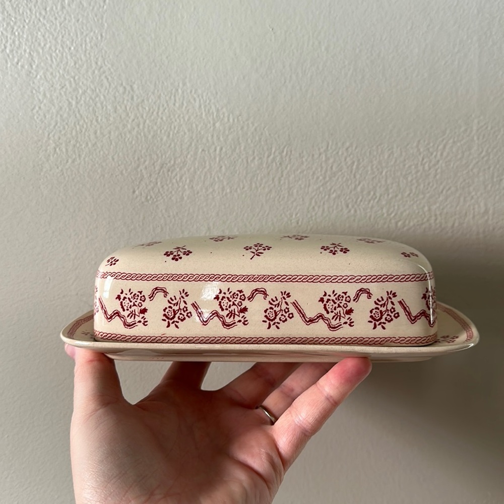 Laura Ashley Set Petite Fleur Johnson Brothers Red Butter Dish Vintage Rare